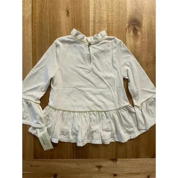 Genuine Kids Girls Ivory Ruffle Neck Long Sleeve Blouse Size 4 - Picture 5 of 6